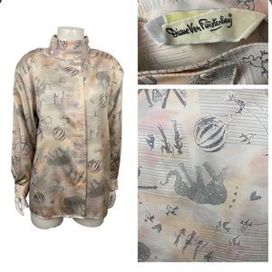 Vintage Diane Von Furstenberg Pale Pink Novelty Print Button Down Shirt